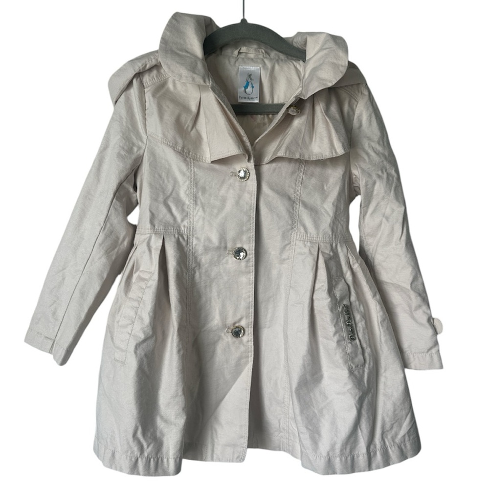 Girls' Light Cream Hooded Trench Coat - Unbranded